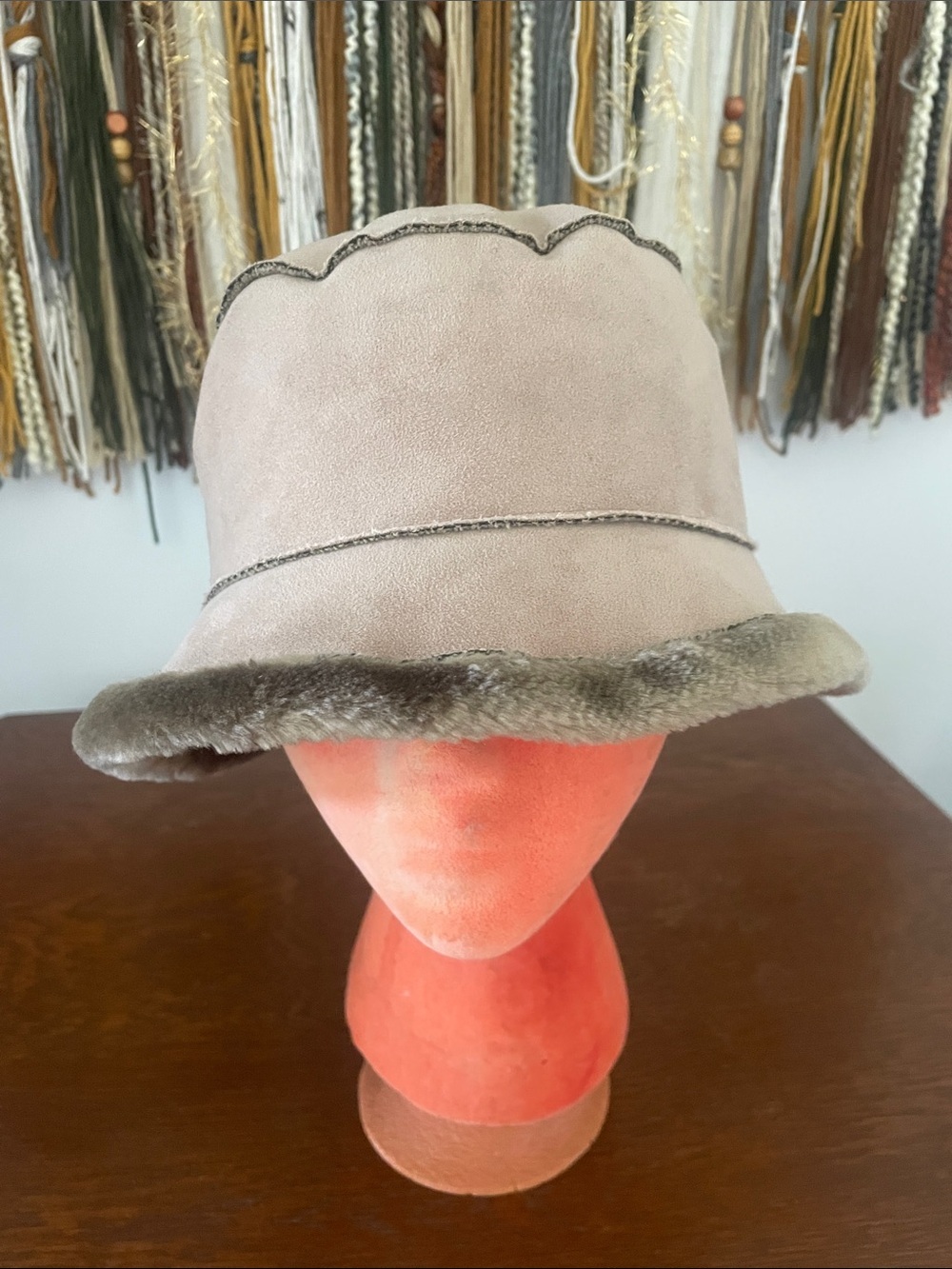 Bucket style tan suede hat